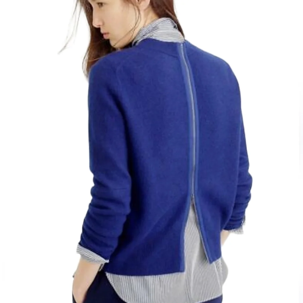J.Crew Wool Back-Zip Dark Blue Sweater